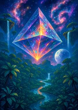 Crystal Diamond Above Tropical Landscape