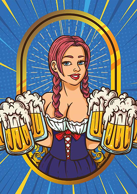 Oktoberfest Girl with Beer Mugs