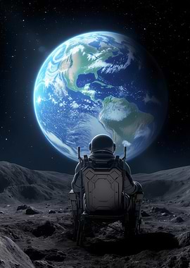 Astronaut on the Moon Gazing at Earth