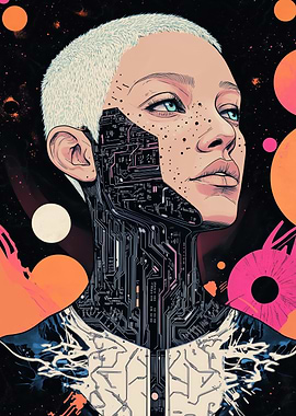 Cybernetic Portrait with Cosmic Background