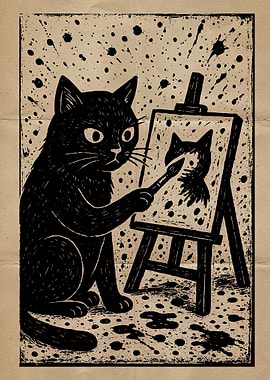 Black Cat Painting Art Print