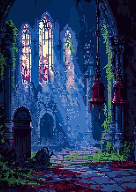 Pixel Art Abandoned Church Interior