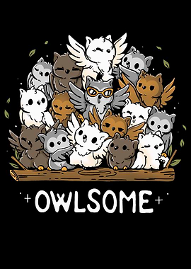 Owlsome Cartoon Owls on a Log