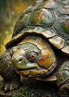 Green & Gold Tortoise Close-Up – Detailed Reptile Portrait