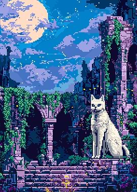 Pixel Art Cat in Ruins