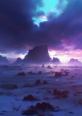 Mystical Landscape with Mountains and Sky