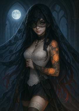Gothic Woman with Rose Tattoo