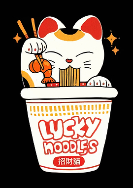 Lucky Noodles Maneki Neko Illustration