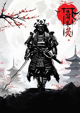 Samurai Warrior with Cherry Blossoms