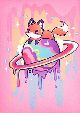 Cute Fox on Planet Illustration