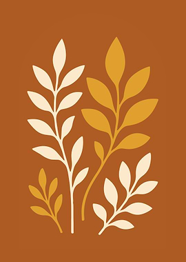 Minimalist Floral Art on Brown Background