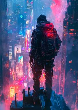 Cyberpunk Rooftop View