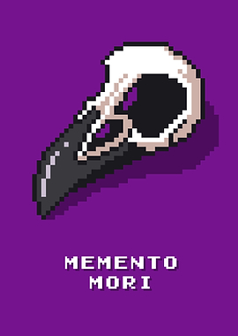 Pixel Art Raven Skull (Memento Mori)