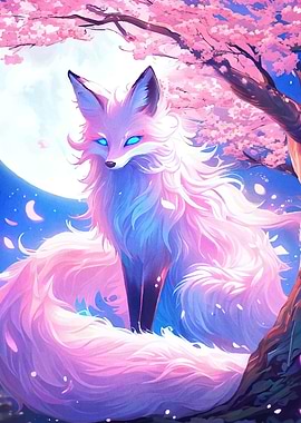 Fox Under Cherry Blossom Tree