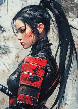 Female Samurai Warrior with Red Armor