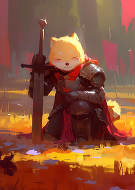 Dog Knight with Sword in Field