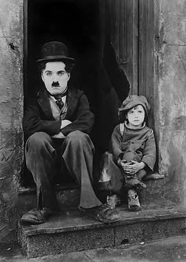 Charlie Chaplin and Child Black and White