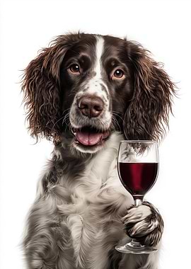 English Springer Spaniel with Wine Glass Portrait