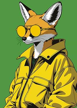 Fox with Sunglasses and Yellow Jacket