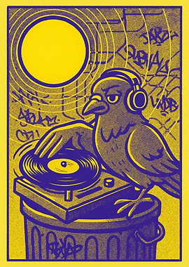 DJ Crow with Turntable and Headphones