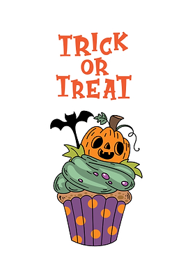 Halloween Cupcake with Pumpkin and Bat