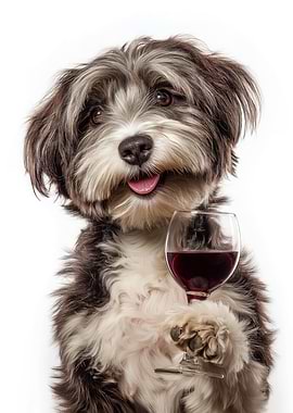 Havanese dog with Wine Glass Portrait