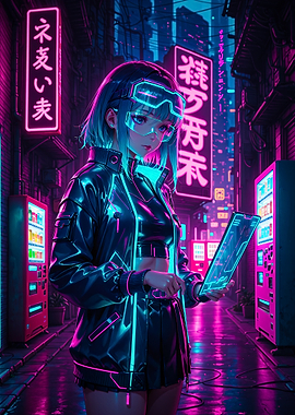 Cyberpunk Anime Girl in Neon Cityscape