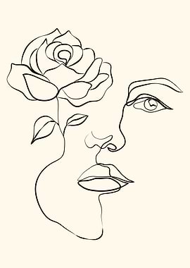 Minimalist Line Art: Woman and Rose