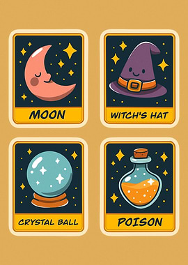 Cute Witchcraft Cards Illustration