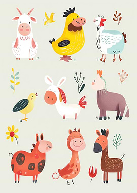 Cartoon Farm Animals Illustration