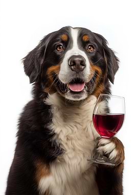 Bernese Mountain Dog with Wine Glass