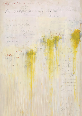 Abstract Painting with Text and Yellow Drips, cy twombly paintings