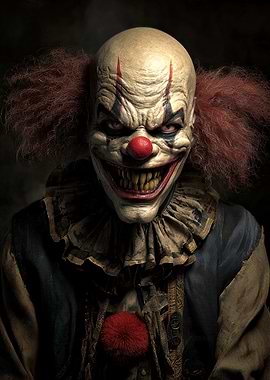 Creepy Clown Portrait with Red Nose