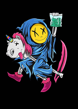 Grim Reaper Riding Unicorn with Weed