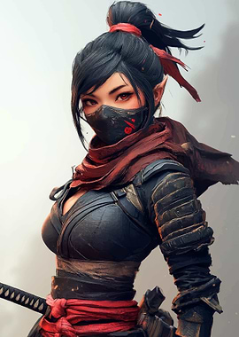 Female Ninja Warrior with Mask