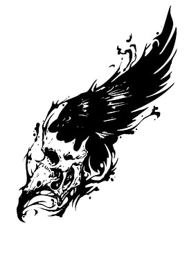 Skull and Raven Black Ink Illustration