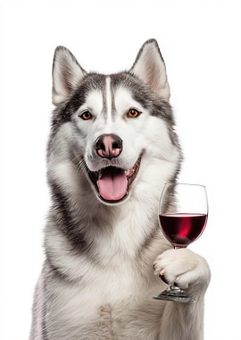 Husky with Wine Glass