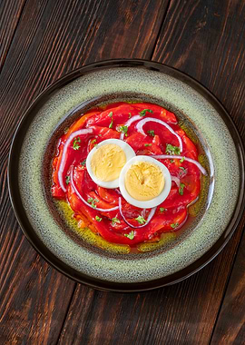 Roasted Red Pepper Salad with Eggs