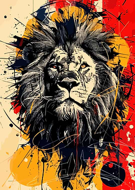Lion Portrait with Abstract Background