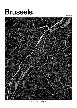 Brussels Black and White Map