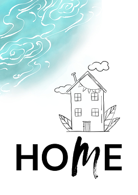 Home Illustration with Clouds and House