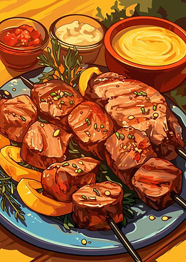 Grilled Meat Skewers with Sauces
