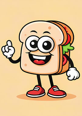 Cheerful Sandwich Mascot with Red Sneakers — Cute Cartoon Food Character