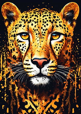 Leopard Portrait with Abstract Gold Accents