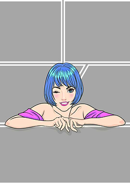 Winking Woman with Blue Hair