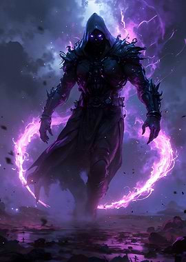 Dark hooded figure with purple energy