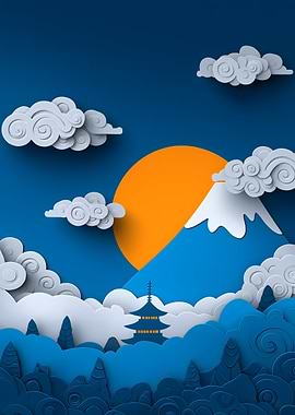 Mount Fuji Paper Cut Landscape