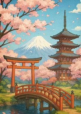 Japanese Landscape Cherry Blossoms
