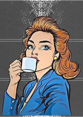 Pop Art Woman Drinking Coffee