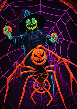 Halloween Witch and Pumpkin Spider